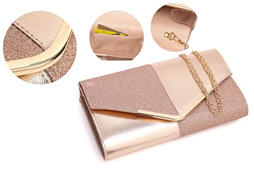 MUDUO Sequined PU Clutch Purse for Women Evening Bag Party Clutches Wedding Purses Cocktail Prom Handbags (Champagne Pink)