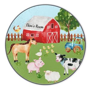 farm house animals personalized round rug fluffy soft mat for bedroom girls boys room, custom indoor area circular floor mat chair couch plush shaggy carpet home decor 47.2×47.2 in