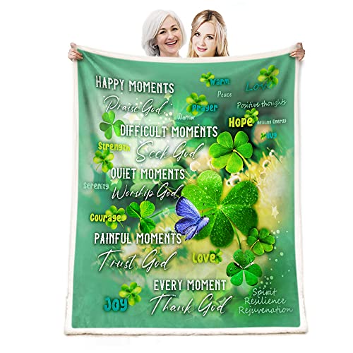 Onecmore Christian Gifts Religious Gifts for Women Serenity Prayers Throw Blanket,Inspirational Gifts Get Well Soon Healing Warm Hugs Sympathy Gifts St. Patrick's Day Decorations Shamrock Irish Gifts