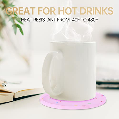 Coasters for Cute Coasters Drinks Set of 8,Pink Coasters Silicone Drink Coasters, Glow in Dark,Resistant Reusable Silicone Coasters with Holder Coaster Set for Desk Coaster Coasters for Coffee Table