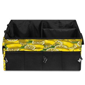 Car Trunk Organizer Yellow Lemon Back Seat Big Size Car Storage Bag with Detachable Dividers Car Accessories Portable Collapsible Trunk Cargo Organizer Grocery Box for SUV