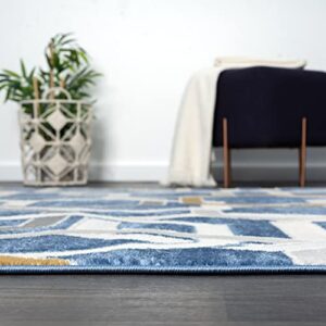 Abani Atlas 4'x6' Blue/Grey Area Rug, Hexagon Design - Durable Non-Shedding - Easy to Clean