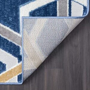 Abani Atlas 4'x6' Blue/Grey Area Rug, Hexagon Design - Durable Non-Shedding - Easy to Clean