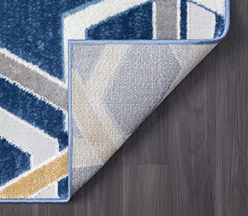 Abani Atlas 4'x6' Blue/Grey Area Rug, Hexagon Design - Durable Non-Shedding - Easy to Clean