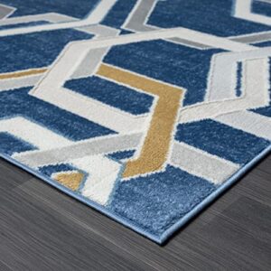 Abani Atlas 4'x6' Blue/Grey Area Rug, Hexagon Design - Durable Non-Shedding - Easy to Clean