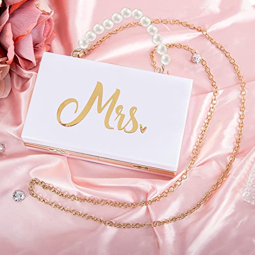 Bride Clutch Purse MRS Clutch for Wedding Day, Mrs Acrylic Purse with Hand-carried Pearl Chain and Metal Crossbody Chain, Bridal Shower Engagement Gift for Bride Honeymoon