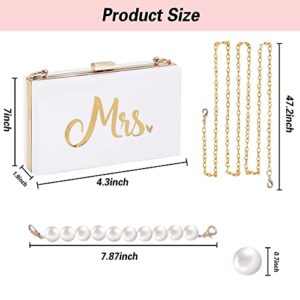 Bride Clutch Purse MRS Clutch for Wedding Day, Mrs Acrylic Purse with Hand-carried Pearl Chain and Metal Crossbody Chain, Bridal Shower Engagement Gift for Bride Honeymoon