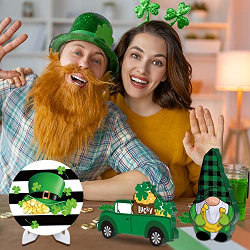 13 PCS St. Patrick’s Day Tiered Tray Decor Lucky Wooden Table Signs Green Shamrock Gnome Wood Blocks Irish Party Wood Table Centerpieces with Holder for St. Patrick Home Holiday Decor