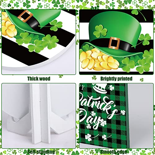 13 PCS St. Patrick’s Day Tiered Tray Decor Lucky Wooden Table Signs Green Shamrock Gnome Wood Blocks Irish Party Wood Table Centerpieces with Holder for St. Patrick Home Holiday Decor