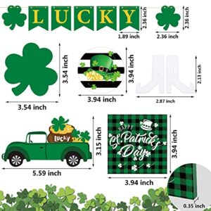 13 PCS St. Patrick’s Day Tiered Tray Decor Lucky Wooden Table Signs Green Shamrock Gnome Wood Blocks Irish Party Wood Table Centerpieces with Holder for St. Patrick Home Holiday Decor