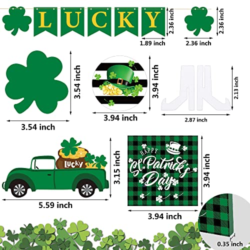 13 PCS St. Patrick’s Day Tiered Tray Decor Lucky Wooden Table Signs Green Shamrock Gnome Wood Blocks Irish Party Wood Table Centerpieces with Holder for St. Patrick Home Holiday Decor