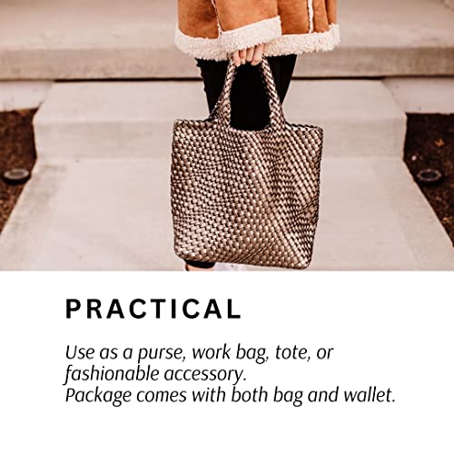 Knotted Fashion Woven Bag and Purse | Top Handle Ladies Leather Tote Bag Large Capacity Women Handbags for Shopping, Travelling | Handmade Shoulder Bags