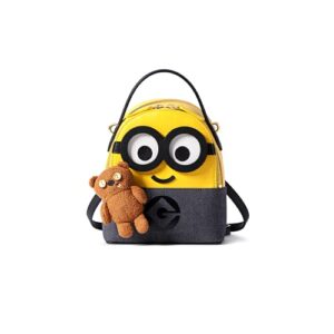 fion x minions mini backpack for women leather small backpack purse fashion shoulder bag (minion with bear)