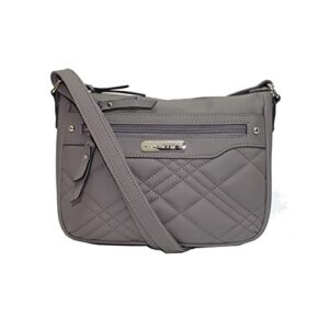 rosetti shai mini crossbody bag, faux leather purse, adjustable strap, smoke