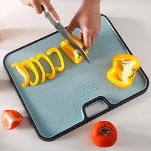 GINHA Chopping Board Set Cutting Board Non-Slip Surface Double Sided Cutting Board Hangable Handle Fruit Chops Meat Vegetables Chopping Board for Kitchen (Color : Blue)