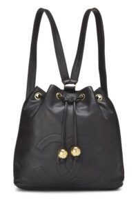 chanel, pre-loved black lambskin bucket backpack medium, black