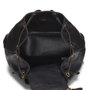 CHANEL, Pre-Loved Black Lambskin Bucket Backpack Medium, Black