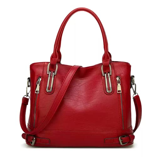 Purses and Handbags for Women, Top Handle Satchel Purse, PU Leather Crossbody Shoulder Bag for Ladies (Red)