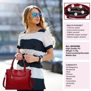 Purses and Handbags for Women, Top Handle Satchel Purse, PU Leather Crossbody Shoulder Bag for Ladies (Red)