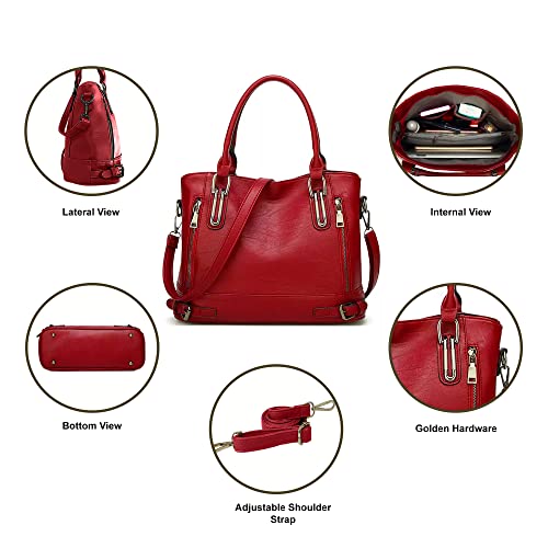 Purses and Handbags for Women, Top Handle Satchel Purse, PU Leather Crossbody Shoulder Bag for Ladies (Red)