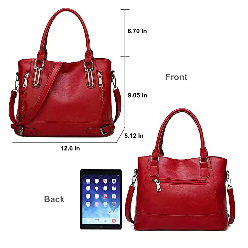 Purses and Handbags for Women, Top Handle Satchel Purse, PU Leather Crossbody Shoulder Bag for Ladies (Red)