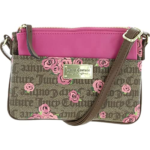 Juicy Couture Womens Pull Out Pouch Floral Print Crossbody Handbag Brown Small