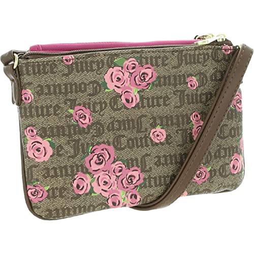 Juicy Couture Womens Pull Out Pouch Floral Print Crossbody Handbag Brown Small