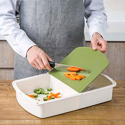 GINHA Chopping Board Set Kitchen Cutting Board Plastic Chopping Board Block with Drain Basket Storage Box Cutting Mat Pad