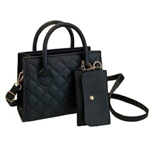 SHENHE Women's Quilted Leather Top Handle Totes Shoulder Square Bag Handbags with Wallet Black One Size