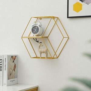 ZPSHYD Wall Mounted Floating Hexagon Shelves, Hexagon Floating Shelves Wall Decor Hexagon Geometric Wall Shelf for Home Office Wall Decor(Gold)