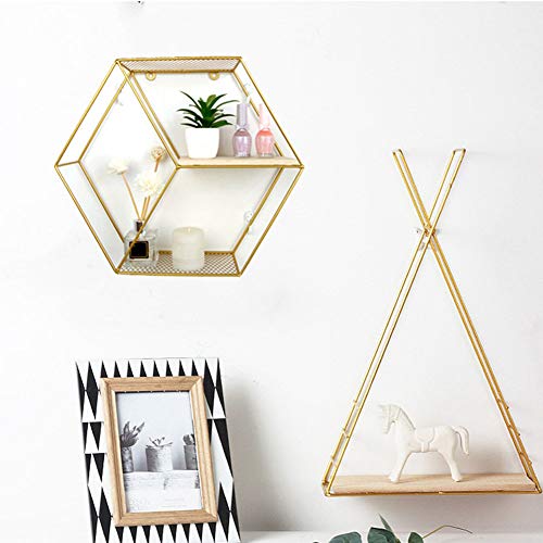 ZPSHYD Wall Mounted Floating Hexagon Shelves, Hexagon Floating Shelves Wall Decor Hexagon Geometric Wall Shelf for Home Office Wall Decor(Gold)