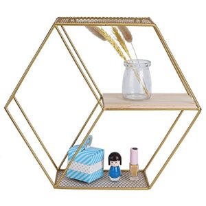 ZPSHYD Wall Mounted Floating Hexagon Shelves, Hexagon Floating Shelves Wall Decor Hexagon Geometric Wall Shelf for Home Office Wall Decor(Gold)