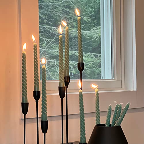 12 Piece Sea Green Twist Taper Candles, 2 Boxed Sets of 6, 4 Hours Burn Time, Paraffin Wax, 7.75 Inches