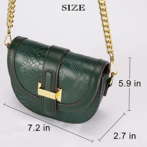 BIGMISS Women's Saddle Crossbody Bag Small Shoulder Bag PU Leather Handbag with Chain Strap Fashion Clutch Satchel Purse