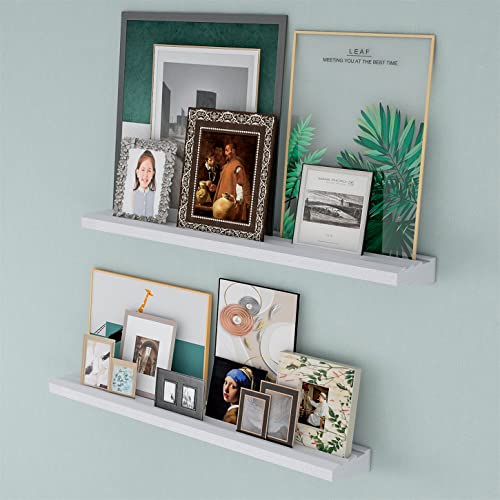 AZSKY White Floating Shelves Wall Mounted Picture Photo Ledge Shelves 24 Inch Rustic Wood Wall Shelves for Storage a Set of 2 Nursery Photo Shelves