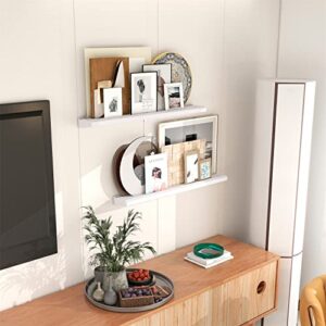 AZSKY White Floating Shelves Wall Mounted Picture Photo Ledge Shelves 24 Inch Rustic Wood Wall Shelves for Storage a Set of 2 Nursery Photo Shelves