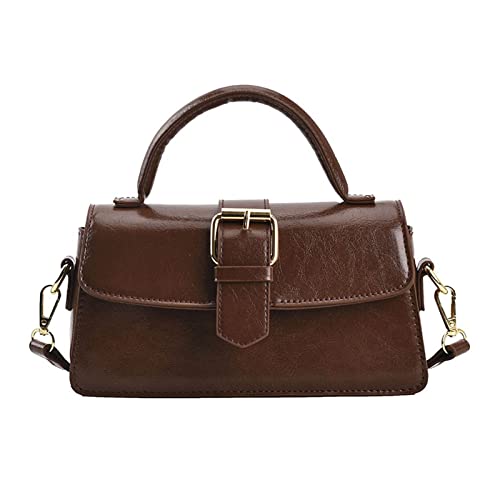 Segardo Top Handle Mini Satchel Bag Crossbody Purse Handheld Small Square Bag Ladies Simple One Shoulder Messenger Bag (Brown)