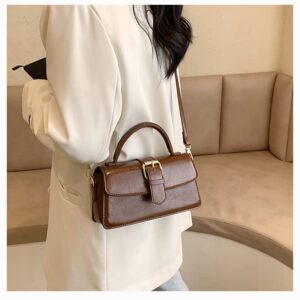 Segardo Top Handle Mini Satchel Bag Crossbody Purse Handheld Small Square Bag Ladies Simple One Shoulder Messenger Bag (Brown)