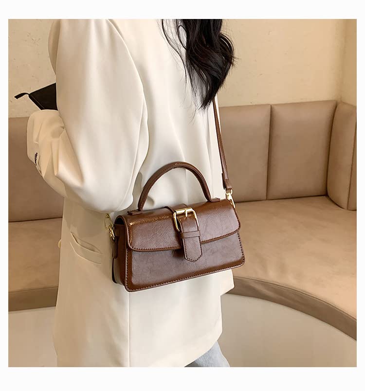 Segardo Top Handle Mini Satchel Bag Crossbody Purse Handheld Small Square Bag Ladies Simple One Shoulder Messenger Bag (Brown)