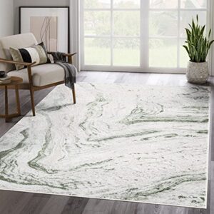 abani atlas 8’x10′ green/grey area rug, abstract marble – durable non-shedding – easy to clean