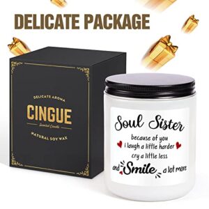 CINGUE Soul Sister Gift for Women - Funny Sisters Gifts from Sister Unique Lavender Scented Candle for Birthday Mothers Day Christmas Friendship Present for Best Friend Big Little Sister in Law