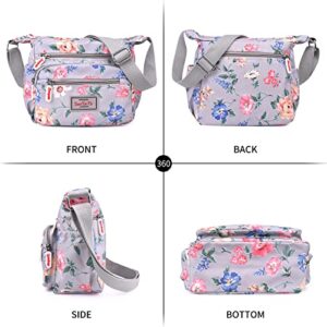 WITERY Crossboby Bag for Women - Waterproof Nylon Multi-Pocket Purse Floral Shoulder Bag Zipper Handbag Messenger Bag with Adjustable Strap, Casual Ladies Medium Roomy Travel Purses Hobo Tote Bag