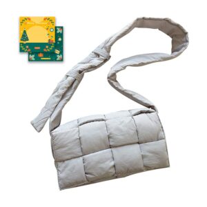 weayouth cotton padded cassette tote bag puffer crossbody shoulder woven designer purses puffy down handbag for women 2022 (grey)