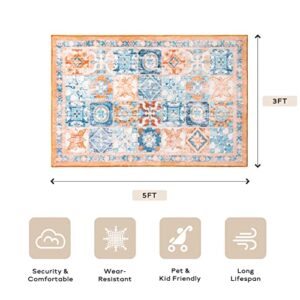 Ashler Area Rugs 3x5 Feet Vintage Boho Rugs for Living Room, Machine Washable Area Rugs with Non-Slip Backing, Indoor Rug Vintage Bohemian Area Rug Home Decor, Orange