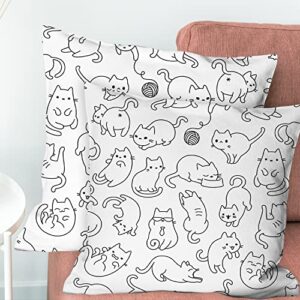BEDMUST 3 PCS White Cat Blanket with 2 Pillow Covers Painting Pet Cat Pattern Throw Blanket Soft Warm Cozy Fuzzy Kitty Throw Blanket 50x60 Inches & 2 Cushion Covers