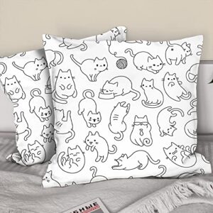 BEDMUST 3 PCS White Cat Blanket with 2 Pillow Covers Painting Pet Cat Pattern Throw Blanket Soft Warm Cozy Fuzzy Kitty Throw Blanket 50x60 Inches & 2 Cushion Covers