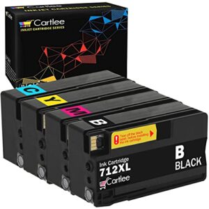 cartlee compatible ink cartridges replacement for hp 712 712xl ink cartridges for hp for designjet t210 t230 t250 t630 t650 studio plotter printers (1 black, 1 cyan, 1 magenta, 1 yellow)