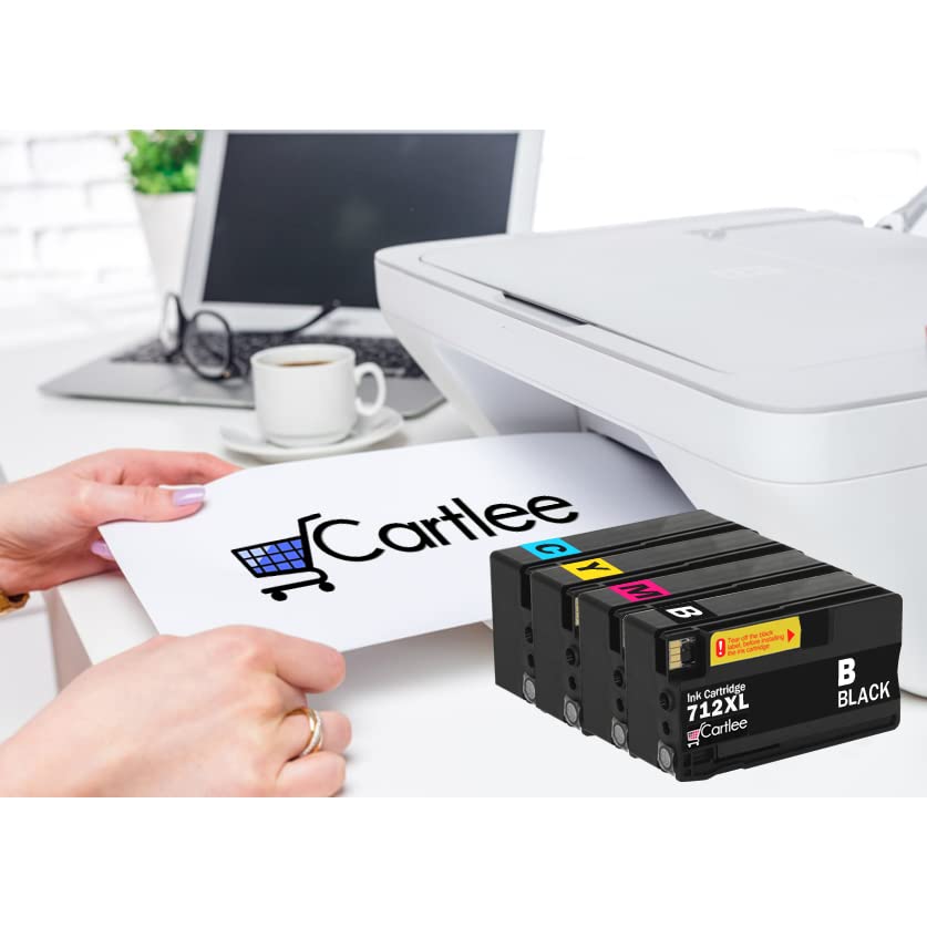 Cartlee Compatible Ink Cartridges Replacement for HP 712 712XL Ink Cartridges for HP for DesignJet T210 T230 T250 T630 T650 Studio Plotter Printers (1 Black, 1 Cyan, 1 Magenta, 1 Yellow)