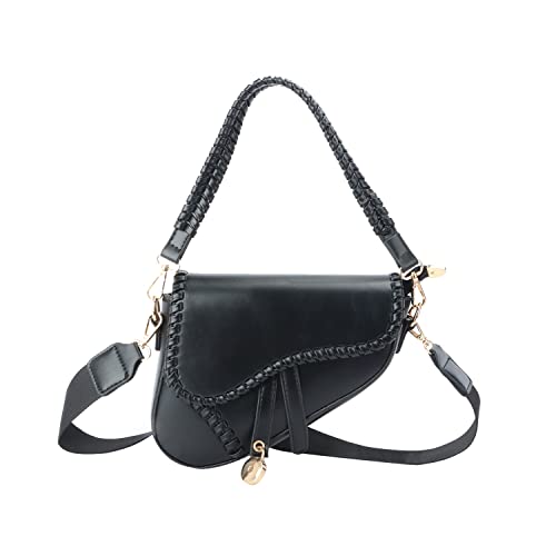 KUANG! Women Saddle Tote Handbag Purse Woven Underarm Satchel Clutch Shoulder Purse Crossbody Bag