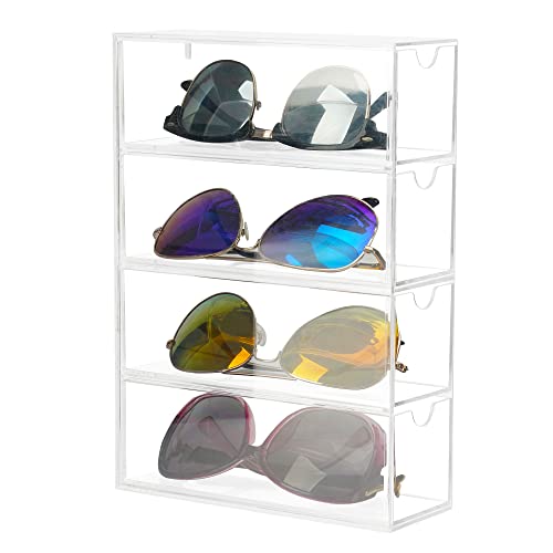 JOYMOMO Sunglasses Organizer Clear Acrylic 4-Drawer Storage Sunglasses Holder Organizer for Eyeglass Organizer, Reading Glasses, Eye Glass Cases, Accessories - Use Stackable(Without Sunglasses)